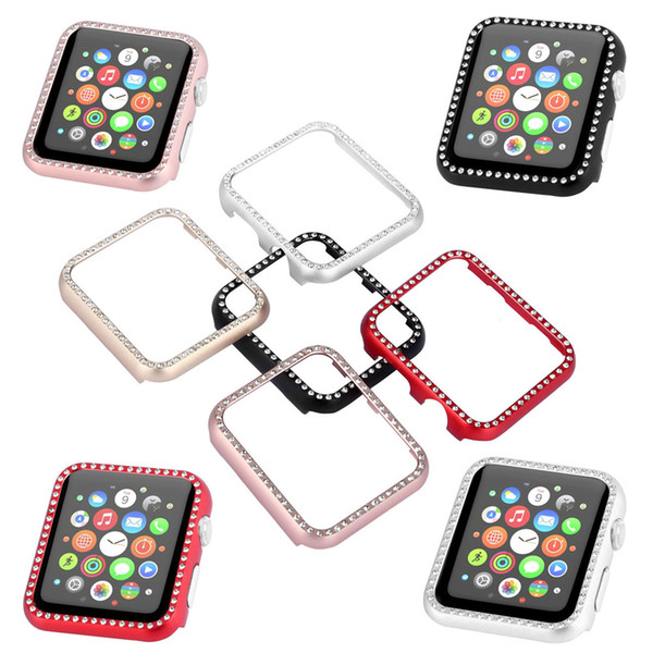 5 Colors Luxury Bling Crystal Metal Cover for Apple Watch Case Diamond Watch Cover for iWatch Series 3 2 1 Case 42mm 38mm Band