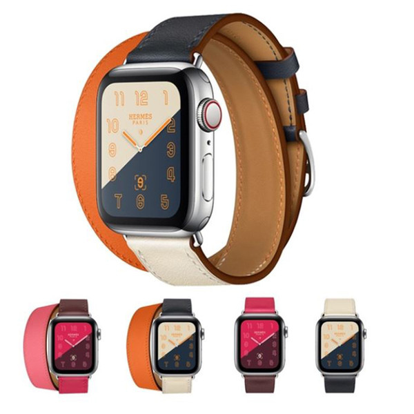 New Genuine Leather Contrast Color Strap for Apple Watch Band Series 4/3/2/1