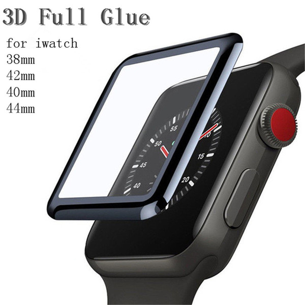 3D Curved Full Glue Tempered Glass For Apple Watch iwatch 38mm 42mm 40mm 44mm Series 4 Black Screen Protector Film With Retail Package