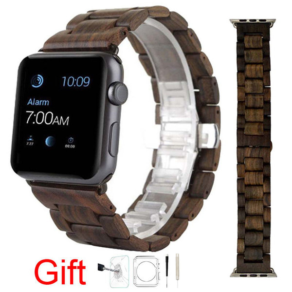 Natural Wood Watch Band Sandalwood Wrist Wooden Strap For Apple Iwatch 42MM With Adaptor Retail Box