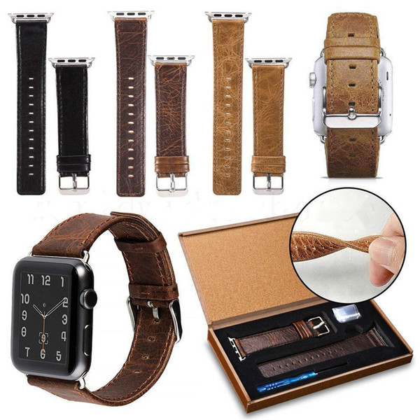 Newest Crazy Horse Pattern Genuine Leather Band For 42mm 38mm Apple Watch 3 2 1 Luxury Business Casual Style iwatch Strap Belt Bracelet