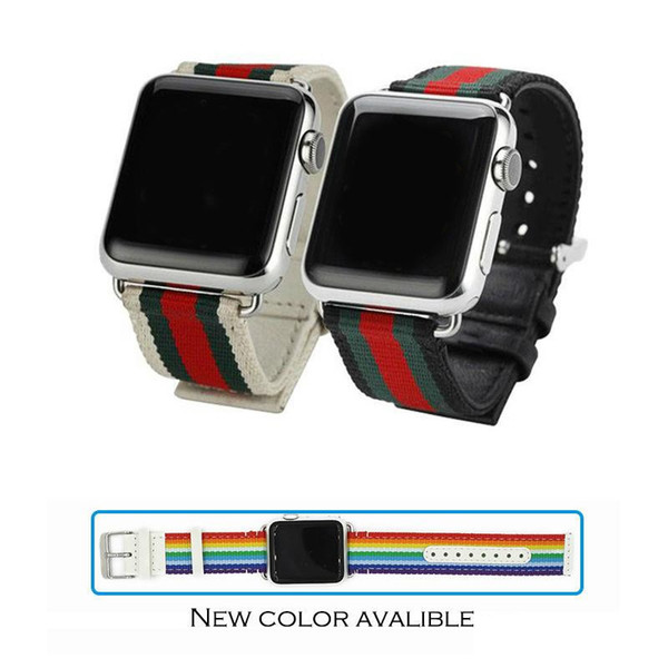 strap weave band leather back with metal buckle modern design fashion luxury style for iwatch rainbow