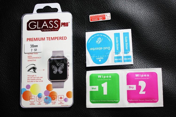 For 38mm 42mm Apple Watch iwatch 0.2mm 2.5D 9H Tempered Glass Flim Screen Protector with retail package