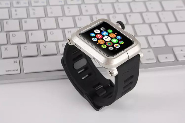 Brand Watch band For Apple watch iWatch Watch band black Rubber Silicone classic buckle strap watchband Metal Aluminum case cover 42mm