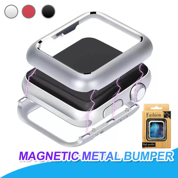 Magnetic Adsorption Metal Frame Protective Case For Apple Watch Series 4 3 2 1 38mm 42mm 40mm 44mm Luxury Cover Shell Bumper Protector