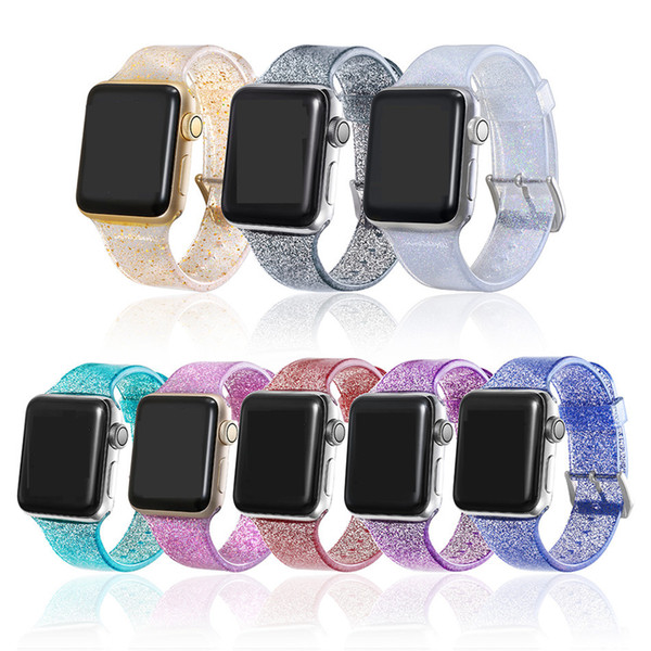 Strap For Apple Watch 42mm 44mm Transparent Silicone Glitter Bling Band For iWatch 38mm 40mm Comfortable Watch Band