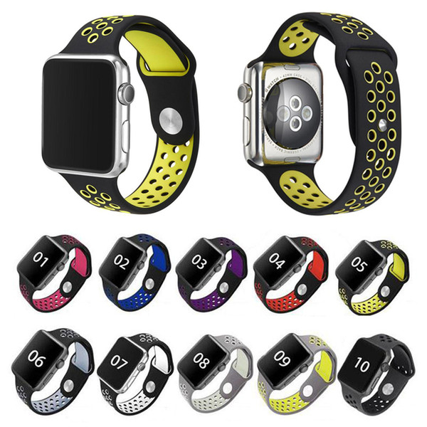 42mm 38mm Rubber Silicone Hole Loops Wrist Band for Apple Watch Strap Bands Sports Bracelet for apple iwatch Series 1 2 3 with pakcage