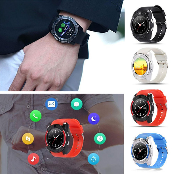 V8 Smart Watch Sport Clock With Sim TF Card Slot Sleep Monitoring Round Screen Bluetooth for iPhone Android Phone Smartwatch Wristwatch