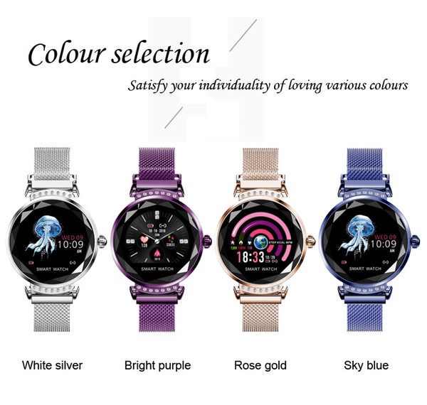 Newest Fashion H2 Lady Smart Watch 3D Diamond Glass PPG Heart Rate Blood Pressure Lady Smart watch 2019