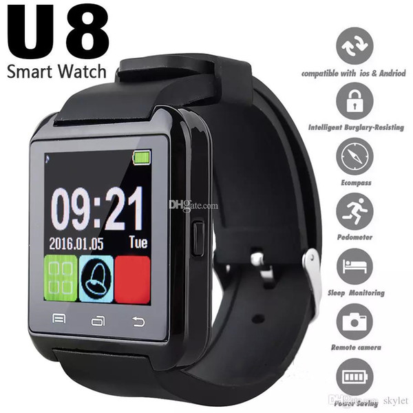 Bluetooth U8 Smartwatch Wrist Watches Touch Screen For iPhone 7 Samsung S8 Android Phone Sleeping Monitor Smart Watch With Retail Package