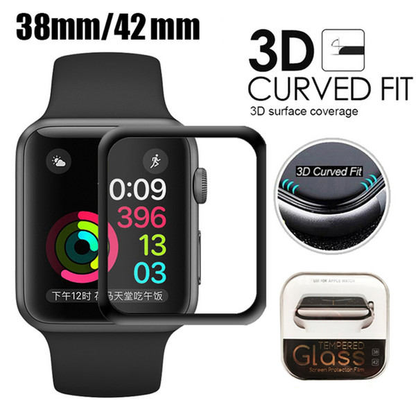 For Apple Watch 3D Full Coverage Tempered Glass Screen Protector 42mm 38mm 44mm Anti-Scratch Bubble-Free For iWatch Series 1/ 2/ 3/4