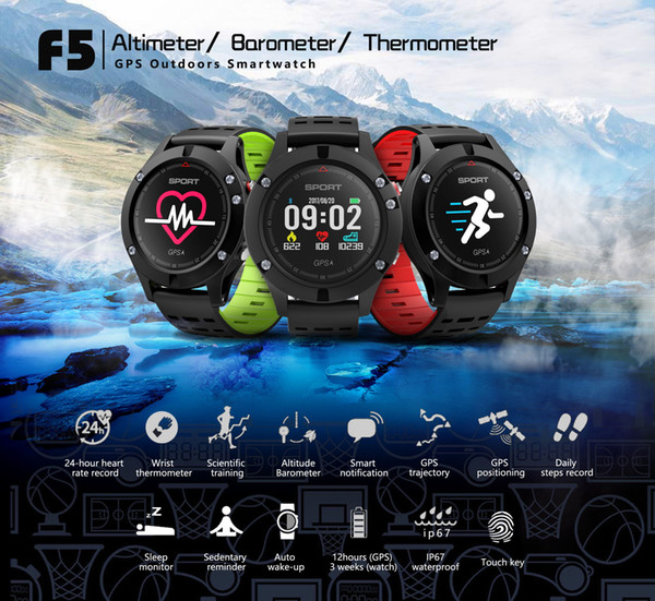 F5 Smart Watch Wristband with GPS Bluetooth4.2 OLED Color Display IP67 waterproof Support many languages Altitude Meter Multi Sport Mode