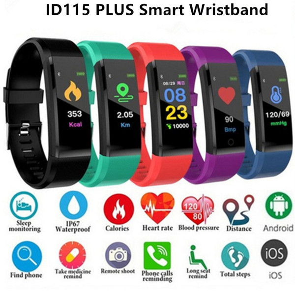 LCD Screen ID115 Plus Smart Bracelet Fitness Tracker Pedometer Watch Band Heart Rate Blood Pressure Monitor Smart Wristband