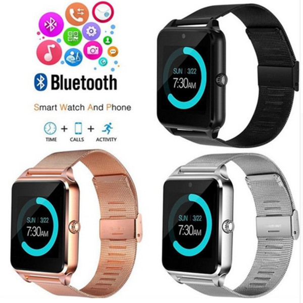 Bluetooth Smart Watch Z60 Wireless Smart Watches Stainless Steel For IOS Android Support SIM TF Card Camera Fitness Tracker with Retail Box