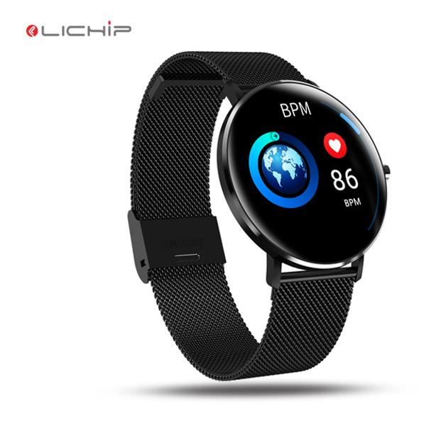 LICHIP L247 smart watch IP68 waterproof curved full screen touch stainless steel metal strap wrist thin band bracelet smartwatch