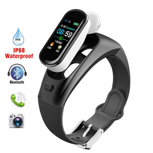 2019 New Excellent 2 in 1 Smart Bracelet Dial Call Waterproof Bluetooth Wireless Earbuds Heart Rate Wristband for Android and IOS