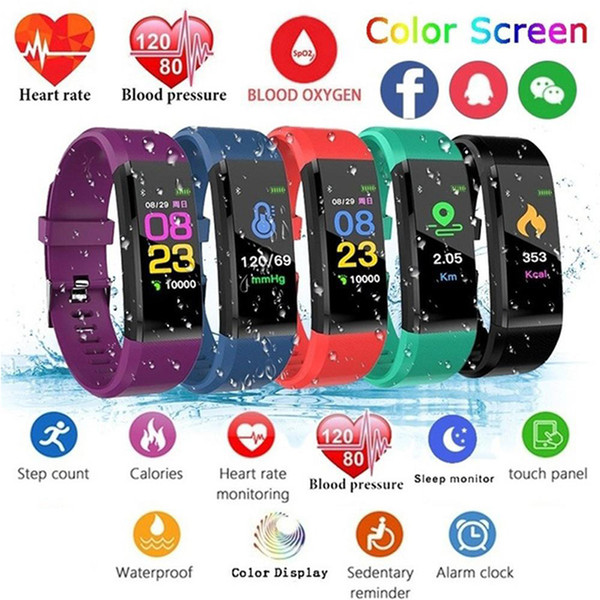 ID 115Plus Smart Fitness Bracelet Tracker Colorful Screen Blood Pressure Heart Rate Monitor Women Watch for iphone Samsung xiaomi