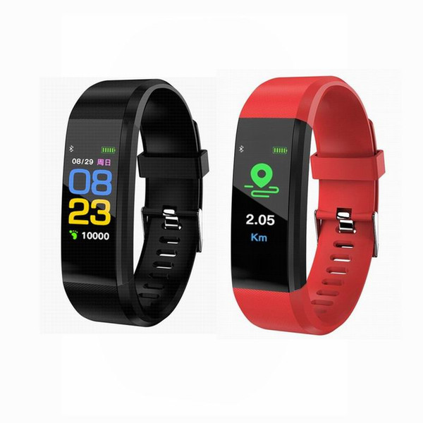 Wholesale ID115 PLUS Smart Bracelet Sports Fitness Tracker Heart Rate Monitor Wristband Health Smart Watch for IOS Android