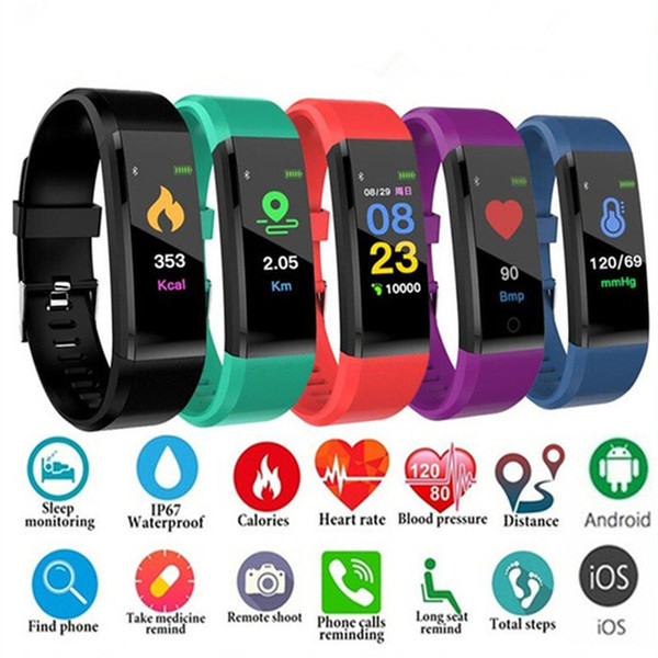 ID115 Plus Smartband Color Touchscreen Smart Bracelet Heart Rate Blood Pressure Monitor Fitness Tracker Bracelet for Android IOS with Box