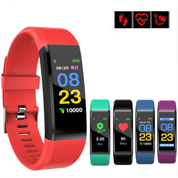 Fitbit ID115 Plus Smart Band Bracelet Color LCD Screen Fitness Tracker Pedometer Heart Rate Blood Pressure Monitor Bands Wristband