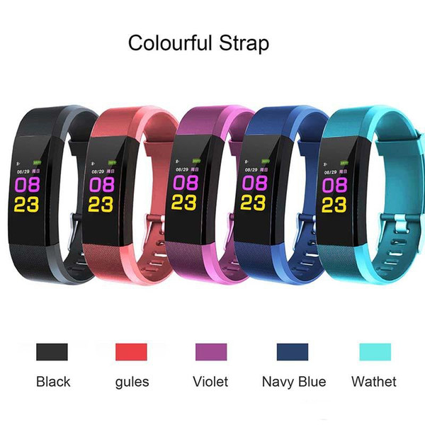 Newest ID115 Plus Smart Band Bracelet Color LCD Screen Fitness Tracker Pedometer Heart Rate Blood Pressure Monitor Bands Wristband