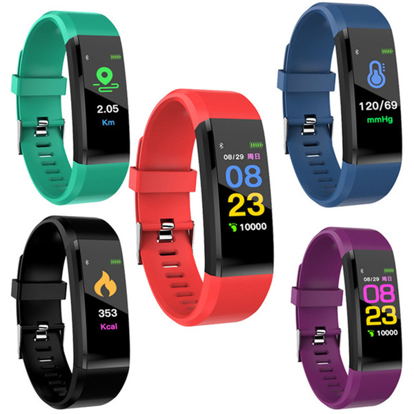 Newest Fitbit ID115 Plus Smart Band Bracelet Color LCD Screen Fitness Tracker Pedometer Heart Rate Blood Pressure Monitor Bands Wristband