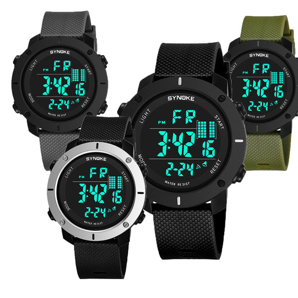 2018 SYNOKE LED Digital Sport Watch Kids Outdoor Waterproof Electronic Watches Multi-Function 50M Double Action 9658 Watch