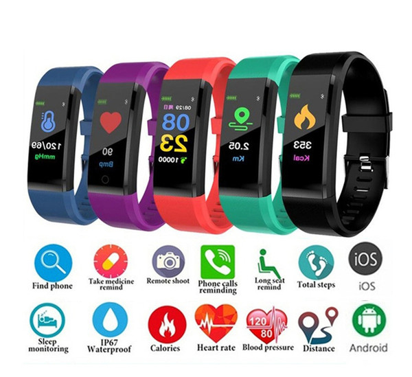 Fitbit ID115 Plus LCD Screen Smart Bracelet Fitness Tracker Pedometer Watch Band Heart Rate Blood Pressure Monitor Smart Wristband