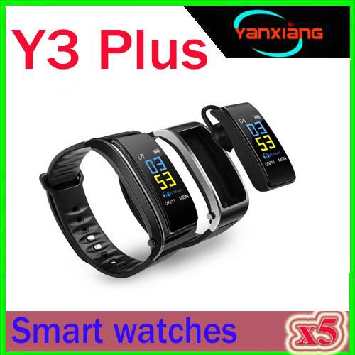 Heart rate monitoring pedometer smart watch Y3 Bracelet earphone 2 in 1 Phone calls reminding Bluetooth smart watch men 4.1 5pcs ZY-SB-2