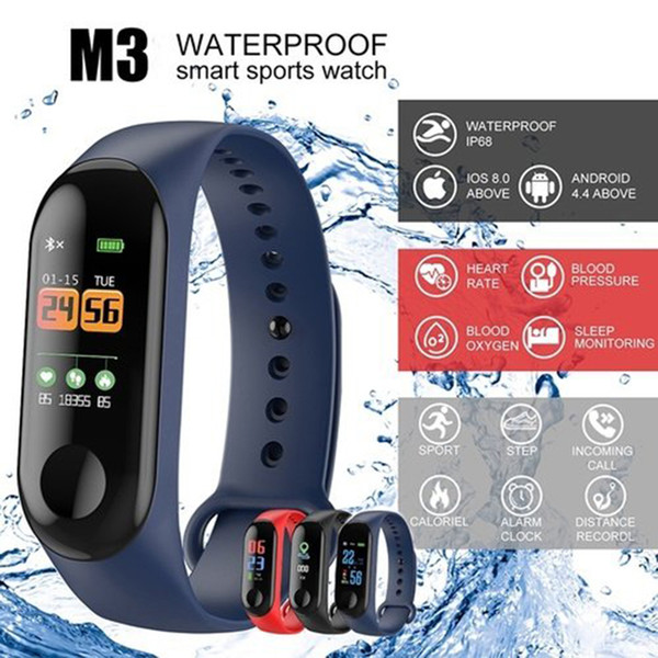 Fitness Smart Bracelet for Xiaomi M3 Smart Watch IP67 Waterproof Wristband Heart Rate Sleeping Monitoring Pedometer for IOS and Android