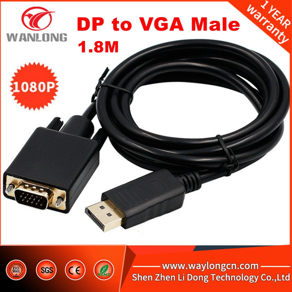 DP displayport Male to VGA Male DP to VGA Male 1.8m Cable support 1080P good quality shipping free