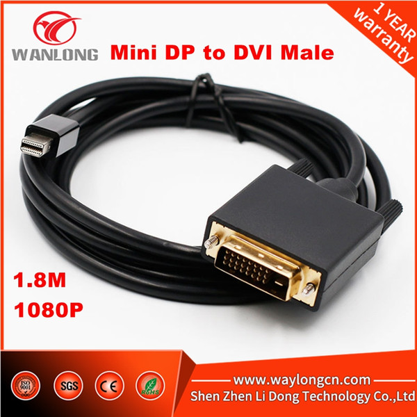 Wholesale Mini DP mini DisplayPort Male to DVI male convert cable for macbook pro 1.8m 1080p good quality 5pcs per lot shipping free