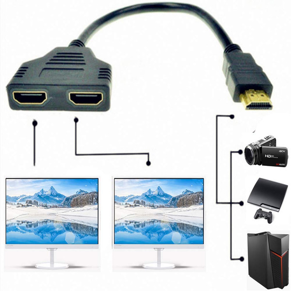 1 in 2 Out HDMI Splitter Adapter Cable Converter for 1080P HDTV/DVD Players/PS3/STB and Most LCD Projectors, Support Two TVs