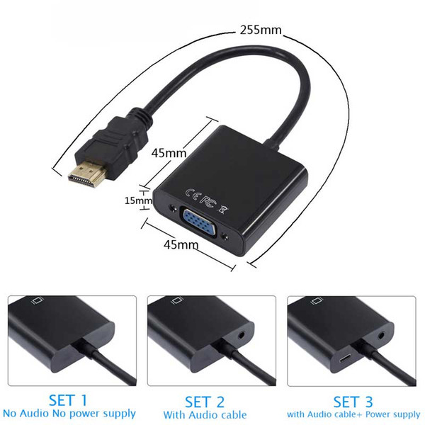 HDMI to VGA Adapter Male To Famale Converter Adapter 1080P Digital to Analog Video Audio For PC Laptop Tablet