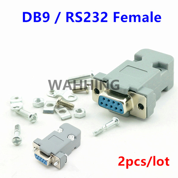 Wholesale- 2 Set RS232 serial port connector DB9 female socket Plug connector 9 Pin copper RS232 COM adapter with Plastic Case DIY HY577*2