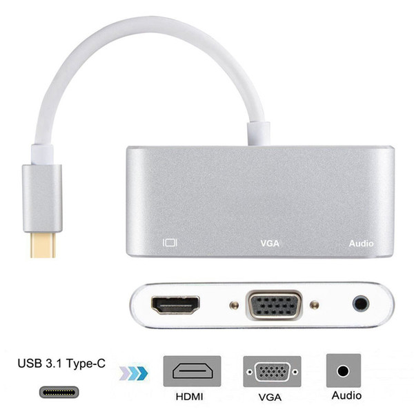 USB C Type C to HDMI VGA 3.5mm Audio Adapter 3 in 1 USB 3.1 USB-C Converter Cable for Laptop Macbook Google