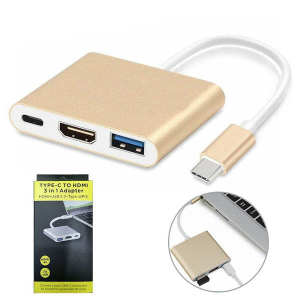 3 in 1 Type-C To 4K HDMI USB 3.1 Type-C Charging Multi-port Adapter Converter Adapter for MacBook Pro Pixel Samsung HUawei Xiaomi