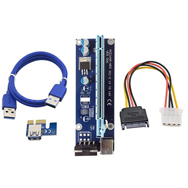 PCI-E Express Extender Riser Card Adapter 1X to 16X w/6 Pin Power Cable USB 3.0 Ports Cables Ver006 60cm