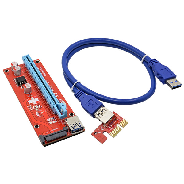 Freeshipping 100pcs/lot 60CM PCI-E 1X to 16X Extender PCIE Riser Card with 15Pin SATA Female Power Interface + USB 3.0 Data Cable