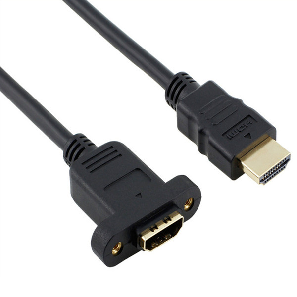 Wholesale- HDMI A 1.4 19pin Male to HDMI A Type Female Extension Cable with Screw Hole Can Lock Panel Mount Cable