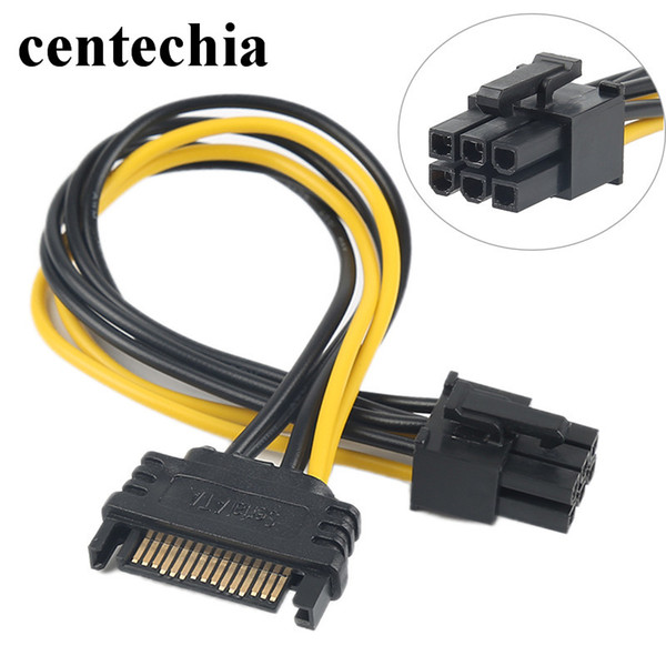 Centechia New Black 15 Pin SATA Power to 6 Pin PCI Express Riser Card Adapter Cable Power Supply Cable 20CM