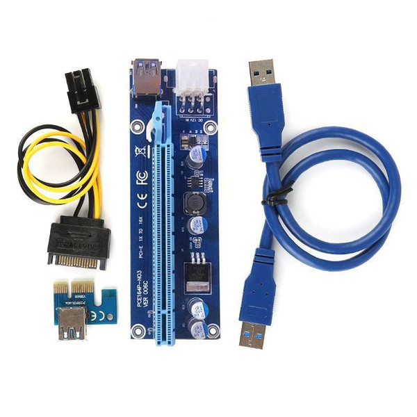 PCI-E Express Extender Riser Card Adapter 1X to 16X w/6 Pin Power Cable USB 3.0 Ports Cables Ver006 60cm