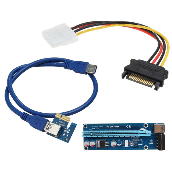 PCIE PCI-E PCI Express Riser Card 1x to 16x USB 3.0 Data Cable SATA to 4Pin 6Pin Power Supply for BTC Bitcoin Litecoin Miner Machine