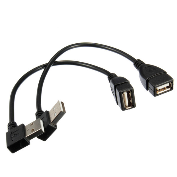 Wholesale- Black 2pcs 20cm Left/Right Angled 90 Degree USB 2.0 Type A Male to Female USBCable Extension Cable Cord High Quality