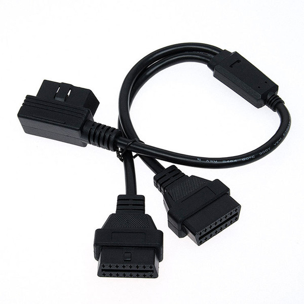 16 Pin OBD2 Extension Line 1 to 2 Adapter Line 90 Degree Elbow Wire L Style OBD Cable Interface Adapter Use For all OBD 2 Cars