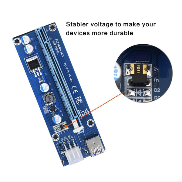 2017 PCI-E Express Extender Riser Card Adapter 1X to 16X w/6 Pin Power Cable USB 3.0 Ports Cables Ver006 60cm