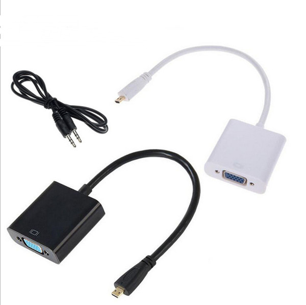 1080p HDMI to VGA video convertor adapter with 3.5mm jack audio cable lines Converter black white for xbox 360 PS3 pc360 opp bags New