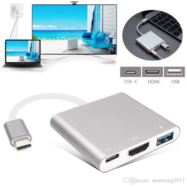 USB Type C To HDMI USB 3.0 Charging Adapter Converter USB-C 3.1 Hub Adapter for Mac Air Pro Pixel Huawei Mate10 Samsung S8+ Plus