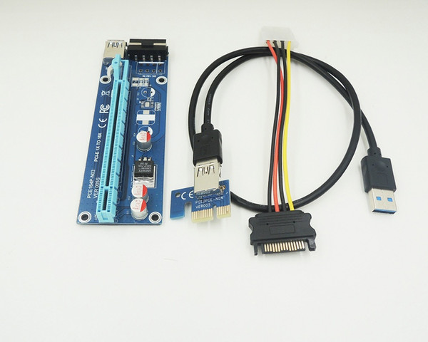 50pcs/lot PCI-E Express 1X to 16X USB 3.0 Riser Card with USB 3.0 Extender Cable Power Supply SATA Cable