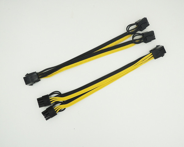 5pcs/lot 20cm 6 Pin PCI-E to 2*8(6+2)pin splitter 18AWG extention power cable